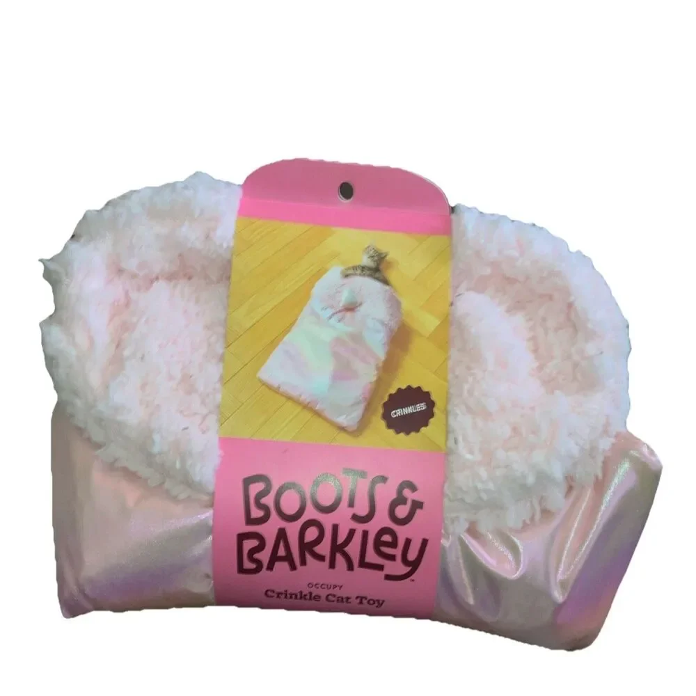 Boots & Barkley Occupy Crinkle Cat Toy Sleeping Bag Pink Sherpa Heart Ribbon New